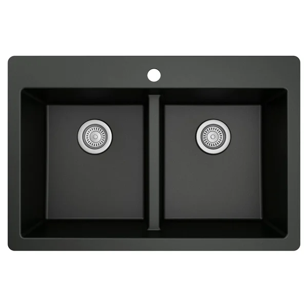 Karran Grey Quartz 33 in. 50/50 Double Bowl Composite Drop-In Kitchen Sink
