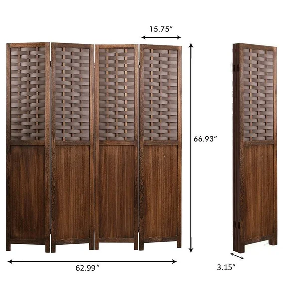 COZAYH 4-Panel 67x22 Half Shading Paulownia Solid Wood Frame Room Divider Privacy Screen - Light Brown