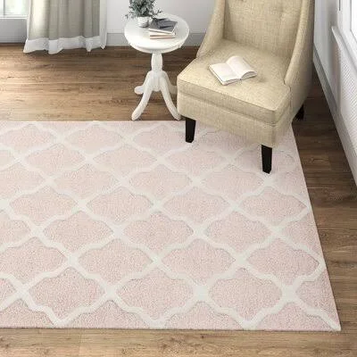 Ilion Geometric Hand-Tufted Wool Light Pink/Ivory Area Rug Winston Porter Rug Size: Rectangle 4& x 6&