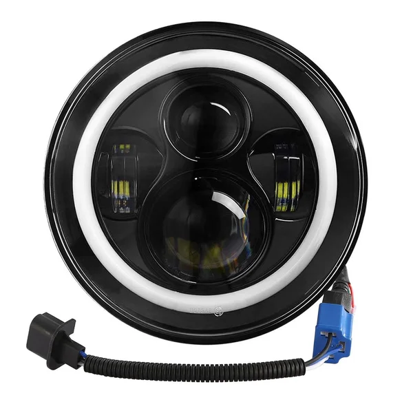 Kocaso 2 x 7x22 6000LM Round LED Headlight Halo Angel Eyes for Jeep Wrangler TJ JK CJ W/H4 to H13 Adapter Plug and Play