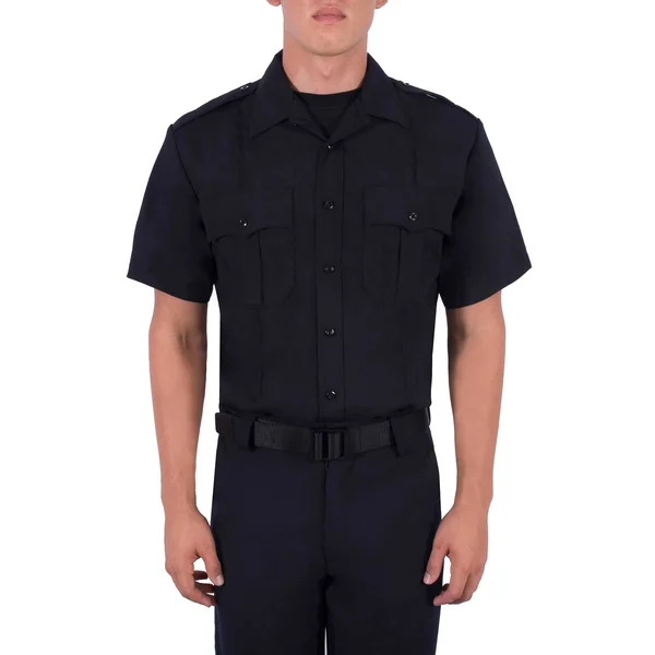 Mens Police Uniform Shirt - Short Sleeve Wool Size 17.5 Reg in French Blue Heather, Polyester by Blauer