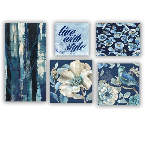 Designart &Blue Forest Collection& Traditional Wall Art Set of 5 Pieces - Grey