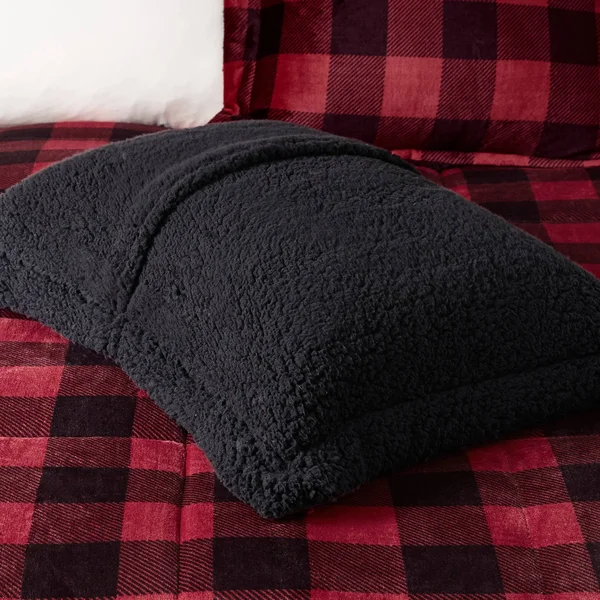 Woolrich Alton Plush to Sherpa Down Alternative Comforter Set (Red/Black Buffalo Check - King)