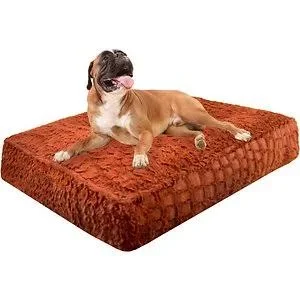 Bessie + Barnie Luxury Extra Plush Shag Faux Fur Rectangle Dog & Cat Bed, Serenity Rust, Small