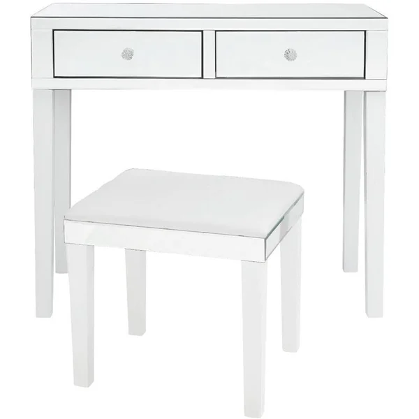 Brika Home 2 Piece Mirrored Bedroom Vanity Set in White - BR-1890233