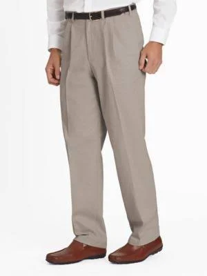 John Blair Men's Adjust-A-Band Relaxed-Fit Pleated Chinos - Khaki Tan 38 L