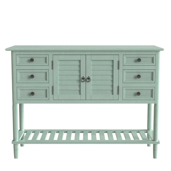 45&& Console Table Sofa Table with 6 Draweru0026 1 Cabinetu0026 1 Shelf - Green - Light Green - Wood