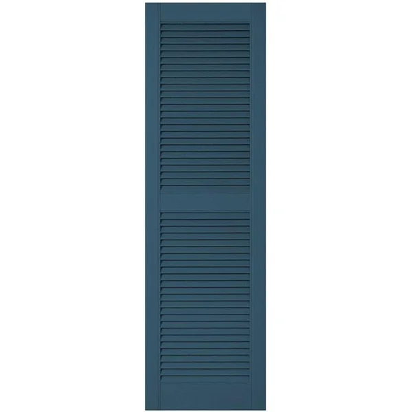 12 inchw x 69 inchh Lifetime Vinyl - Custom Straight Top Center Mullion, Open Louver Shutters, Classic Blue