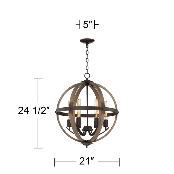 Franklin Iron Works Kimpton Dark Bronze Wood Orb Chandelier 21x22 Wide Rustic Farmhouse LED 6-Light Fixture for Dining Room Hous