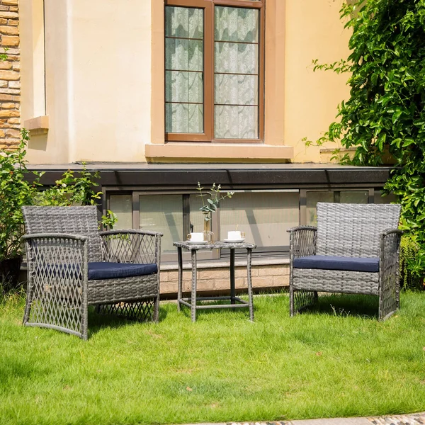 3-Piece Outdoor Patio Seating Conversation Set - Black, Beige