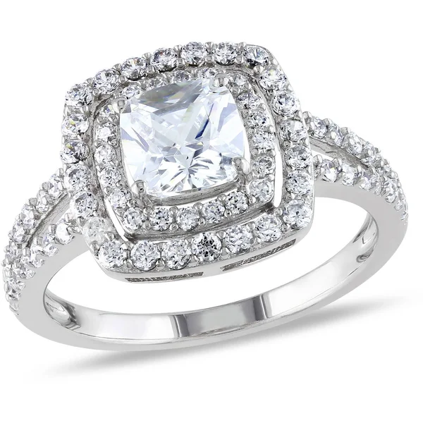 Miabella 3 Carat T.g.w. Cushion and Round-cut Cubic Zirconia Sterling Silver Double-Halo Engagement Ring, Women's, Size: 5.5