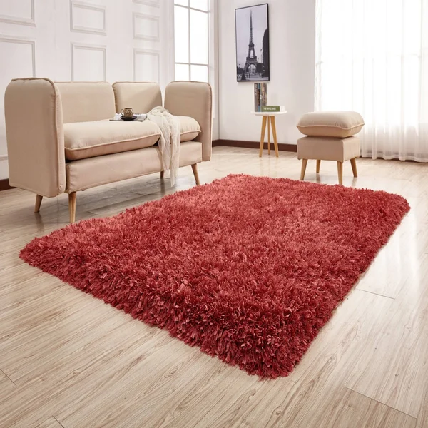 Crystal Shine Shag Plush Fluffy Ribbon Area Rug/ Carpet - 7&6x22 x 10&3x22, Peach