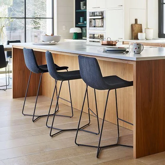 West Elm Slope Counter Stool, Distressed Velvet, Dune, Antique Brass