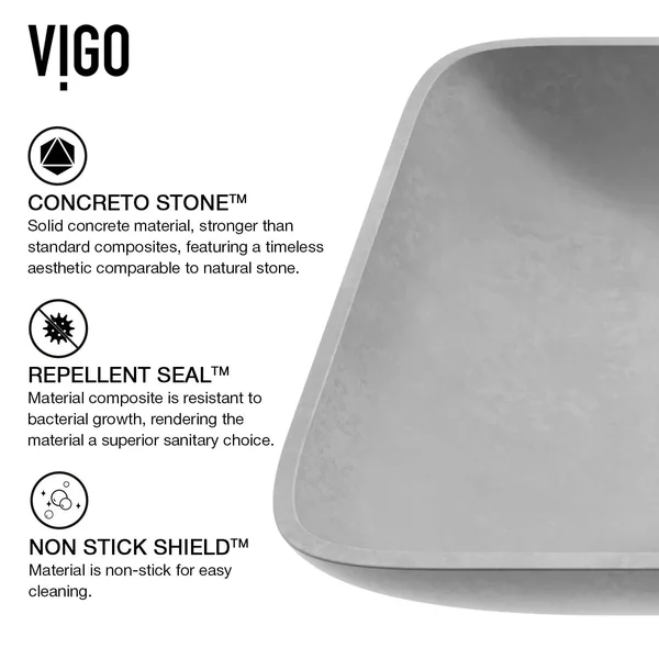 Vigo Concreto Stone Square Vessel Bathroom Sink in Gray VG04057
