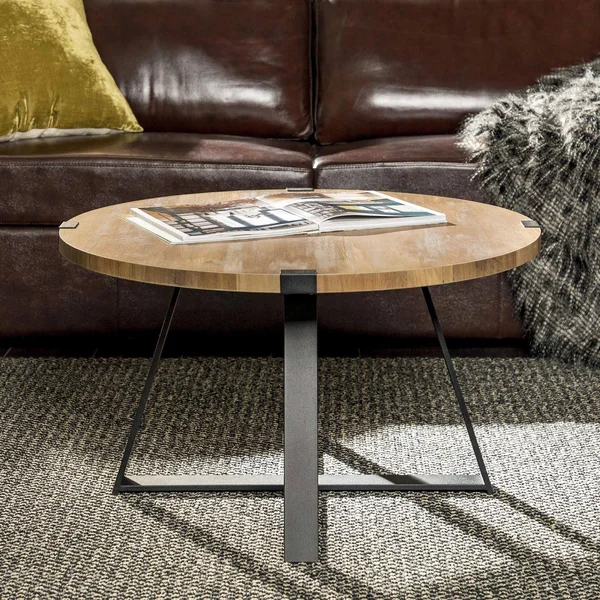 Walker Edison 30x22 Metal Wrap Round Coffee Table - Rustic Oak/Black