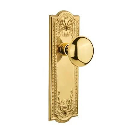 Nostalgic Warehouse 705182 New York Single Dummy Door Knob with Meadows Long Plate Finish: Polished Brass