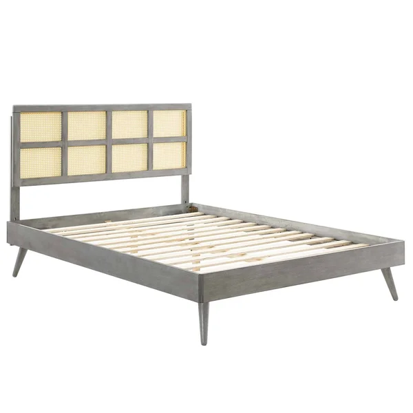 Modway Sidney Cane and Wood Queen Platform Bed with Splayed Legs MOD-6370, Gray