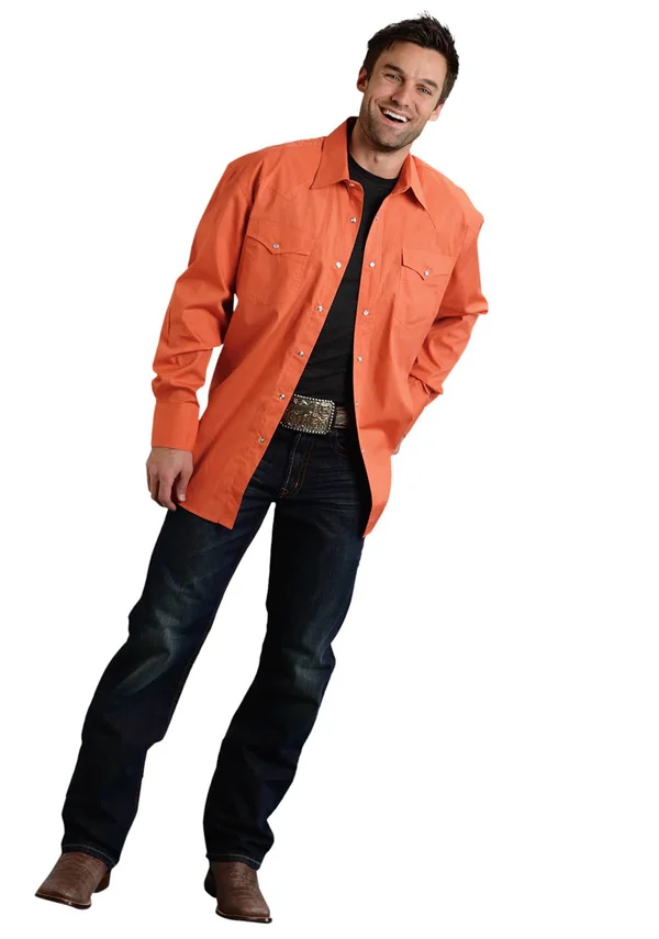 Roper Western Shirt Mens L/S Snap Solid 03-001-0265-1070 or Orange