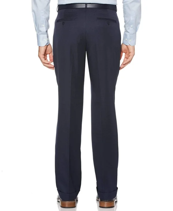 Perry Ellis Portfolio Men's Classic/Regular Fit Elastic Waist Double Pleated Cuffed Dress Pants - Twilight