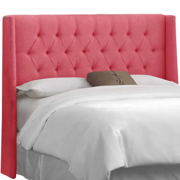 Skyline Furniture Custom Tufted Linen Wingback Headboard (California King - Talc), Beige