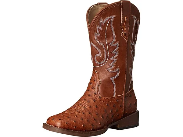 Kids Roper Tan Ostrich Print Cowboy Boots - 09-018-1900-0807