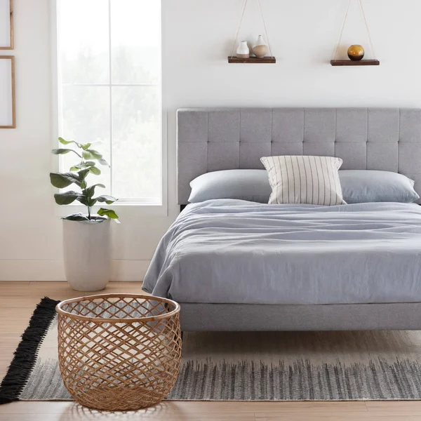 Copper Grove Ayrum Upholstered Bed Frame with Square Tufted Headboard Navy California King