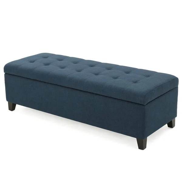 Noble House Mission Dark Blue Storage Fabric Ottoman Bench
