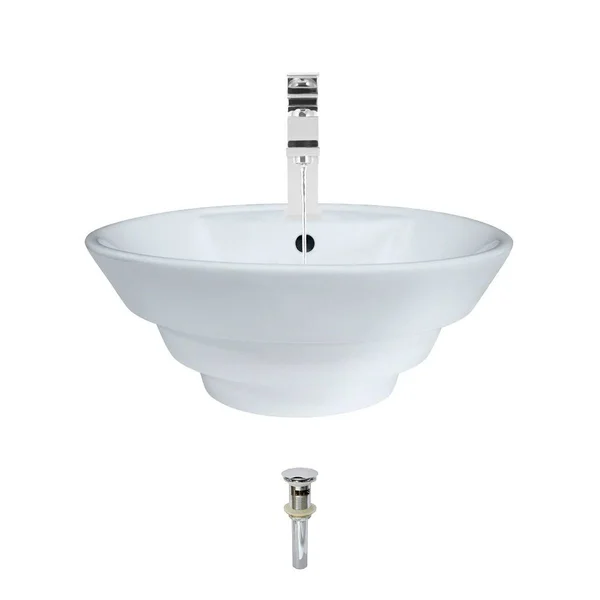 Mr Direct Vitreous China Circular Vessel Bathroom Sink with Faucet and Overflow, Size: 720 Faucet, White