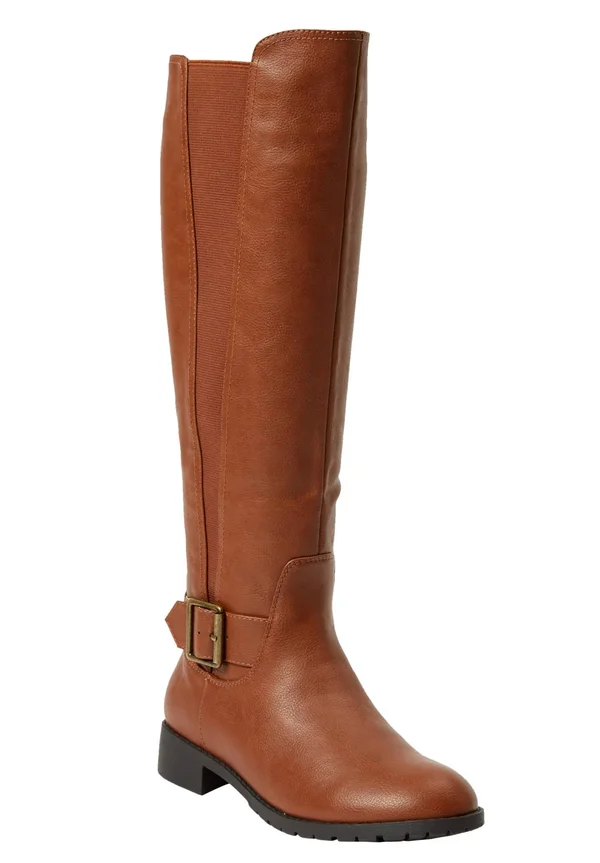 Wide Width Women's The Milan Wide Calf Boot by Comfortview in Cognac (Size 10 1/2 W)