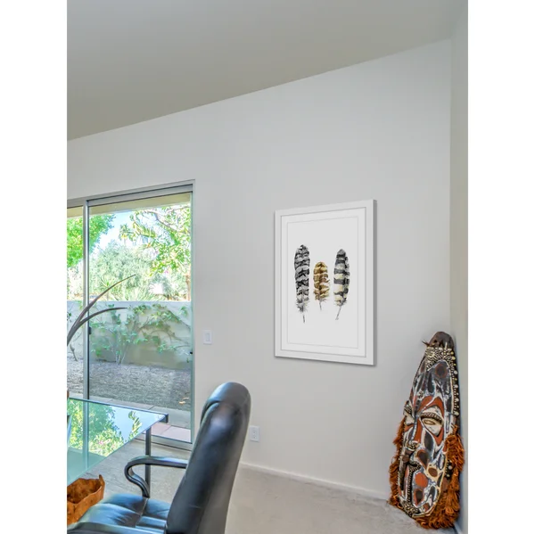 Marmont Hill Owl Feathers by Rachel Byler Framed Painting Print - White