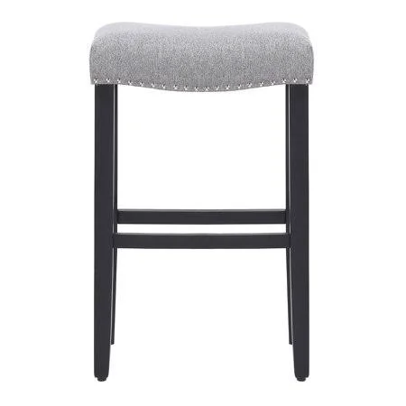 Westintrends 29 inch inch Upholstered Linen Counter Bar Stool with Nailhead TRIM - Black/Gray, Size: One Size
