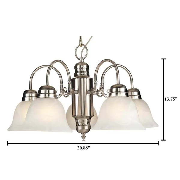 5 Light Down Chandelier with Nickel Finish with Alabaster Glass