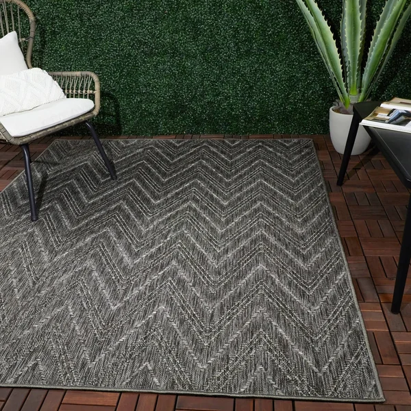BALTA US Kava Charcoal 5 ft. x 7 ft. Chevron Flatweave Indoor/Outdoor Area Rug - Grey