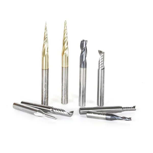Amana AMS-135 8-Pc Specialty Aluminum - Plastics \& Stainless Steel Cutting CNC Router Bit Collection, 1/4 inch Shank