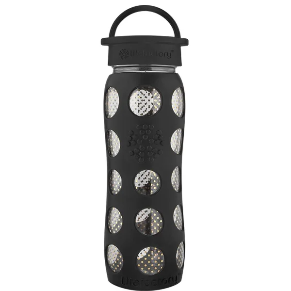 Lifefactory 22 oz Glass Water Bottle with Classic Cap and Silicone Sleeve - 24K Fused Gold - Pearl Dot