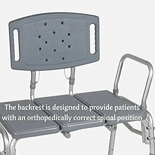 TRANSFER Bench Adjustable Height - Heavy Duty Bariatric 500 lb Plastic Seat with Back Non-Slip Seat White by Healthline