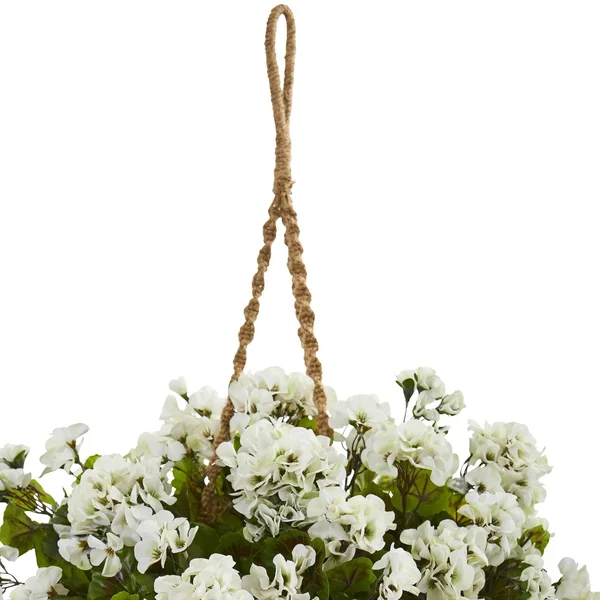 Nearly Natural Geranium Hanging Basket Artificial Plant UV Resistant (Indoor/Outdoor) White