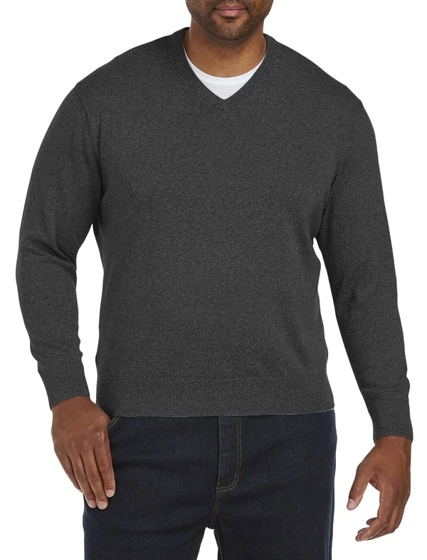 Big & Tall Harbor Bay V-Neck Pullover - Carbon Heather - Size 5XT, Men's