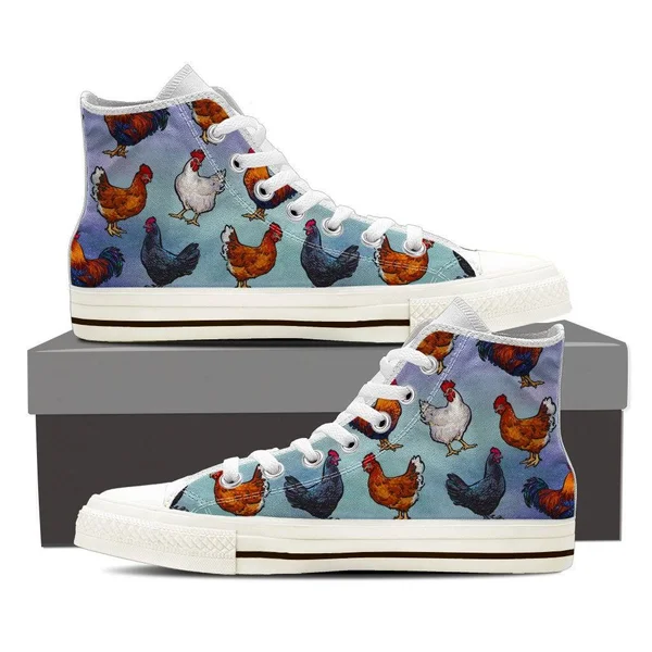 Farm Chicken Print Shoes Womens High Top White, US12 (EU43), White