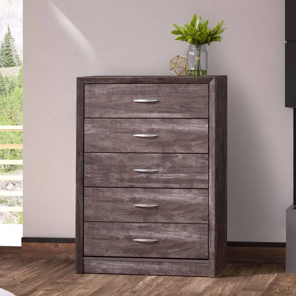 Tall Newport 5 Drawer Dresser Gray Washed Oak - CorLiving