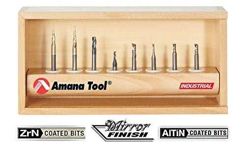 Amana AMS-135 8-Pc Specialty Aluminum - Plastics \& Stainless Steel Cutting CNC Router Bit Collection, 1/4 inch Shank