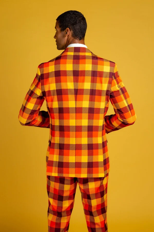 that 70s Suit - Thanksgiving Plaid Suit, Size 36, Orange, Shinesty