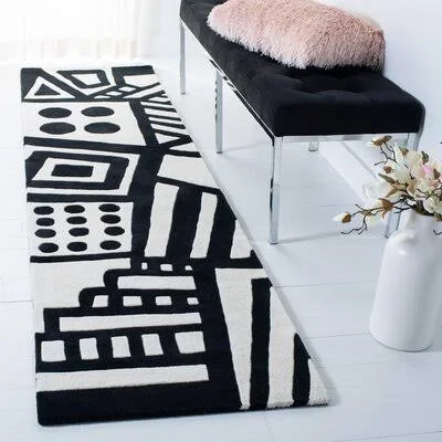 Chehalis Abstract Hand-Tufted Wool Ivory/Black Area Rug Trule Rug Size: Runner 2&3x22 x 9&
