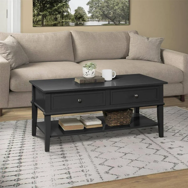 Desert Fields Eclectic Boho Coffee Table, Black - Black