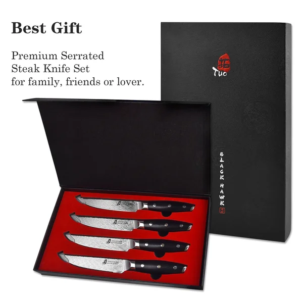 Highly Recommend 4-Pcs Serrated Steak Knife Set-Black Hawk-S, Tuo Cutlery
