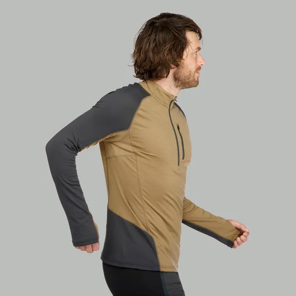 Forclaz Men's Trek 900, Long Sleeved Merino Hiking T-Shirt in Brown, Size Small