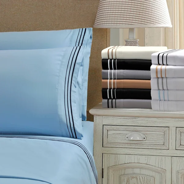 Superior Wrinkle Resistant Embroidered 6 Piece Microfiber Sheet Set - California King - White/Gold