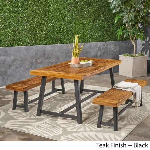 Raphael Outdoor Acacia Wood Picnic Set by Christopher Knight Home - Teak