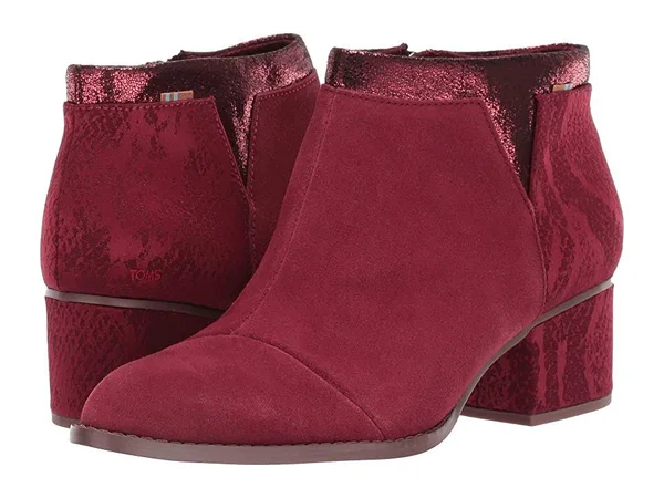 Toms - Women's Loren Burgundy Suede Textile Snake Booties