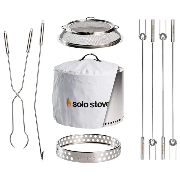 Solo Stove Ultimate Bonfire Bundle Includes Bonfire Stand - Spark SHIELD, Weather COVER, Roasting Sticks, Fire Pit Tools and Tool
